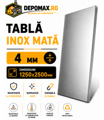 Tabla inox mata AISI 304 2B, 4 x 1250 x 2500 mm, 3.125 mp